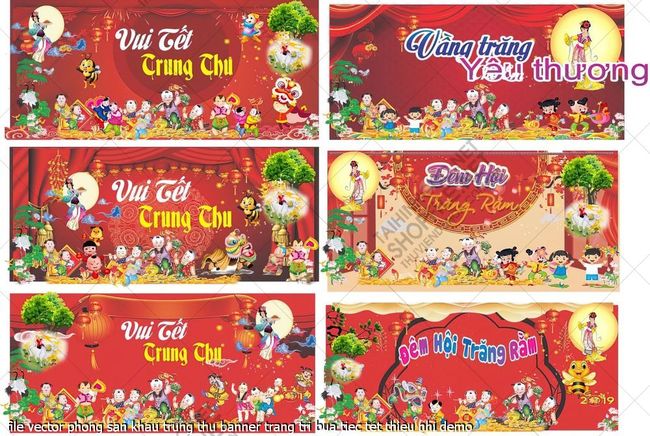 file vector phong san khau trung thu banner trang tri bua tiec tet thieu nhi